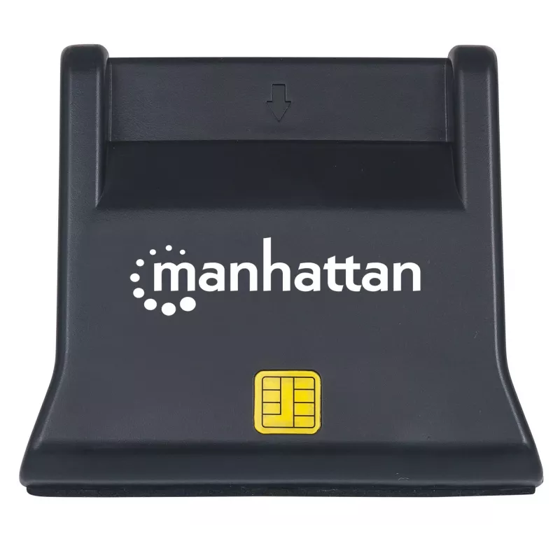Manhattan USB-A Smart/SIM kortelių skaitytuvas, 480 Mbps (USB 2.0), stalinis vertikalus, trinties tipo, 86 cm laidas, juodas, 3 metų garantija
