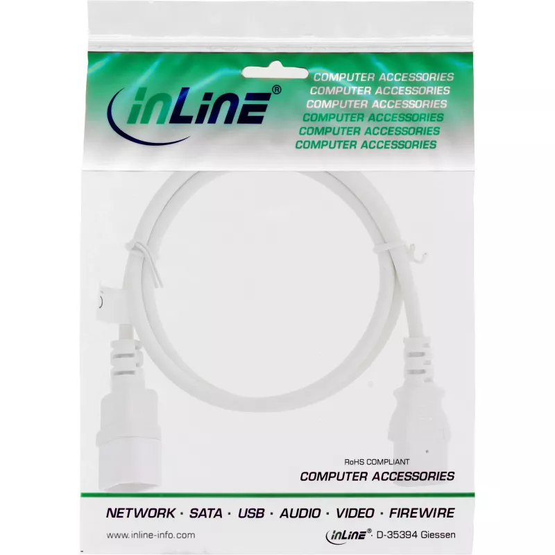 InLine maitinimo laido ilginimo laidas, C13 / C14, baltas, 0,3 m