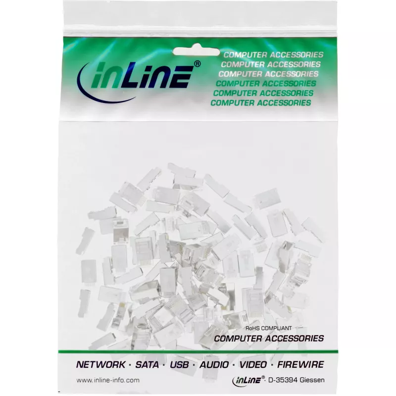 RJ45 kištukas 8P8C ekranuotas apvaliems kabeliams, InLine, 10 vnt., sidabrinis