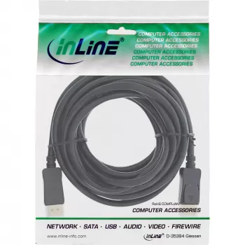 InLine DisplayPort 1.4 aktyvus kabelis, 8K4K, juodas, auksuoti kontaktai, 10 m