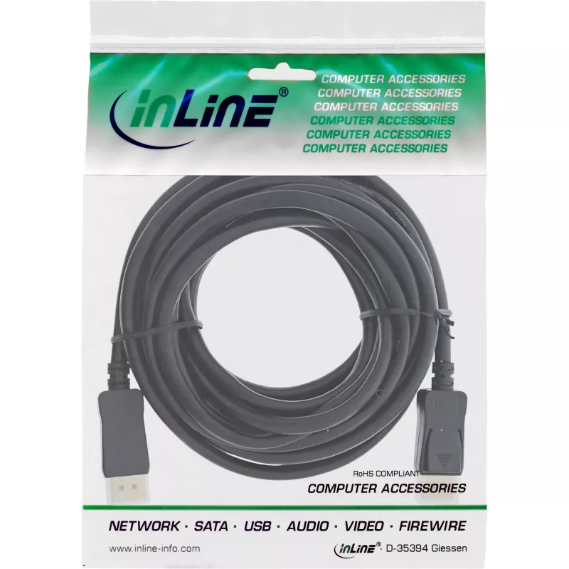 Aktyvus DisplayPort 1.4 laidas InLine 17207P 8K4K Juodas Auksuotas 7,5 m