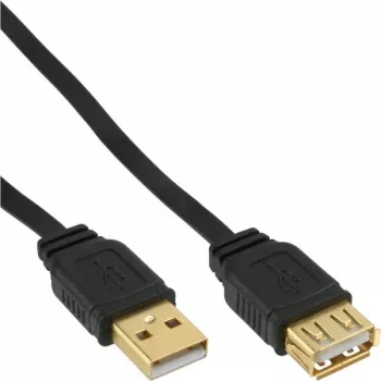 InLine USB 2.0 plokščias ilginamasis kabelis, A tipo kištukas / lizdas, auksuoti kontaktai, juodas, 5 m