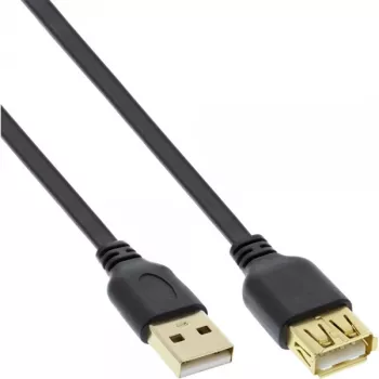 InLine USB 2.0 plokščias ilginamasis laidas A tipo kištukas / lizdas, auksuoti kontaktai, juodas, 3 m
