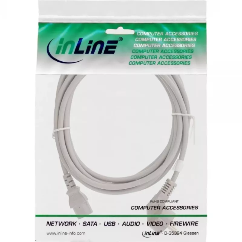 InLine maitinimo laidas, CEE 7/7 kampuotas / 3 kontaktų IEC C13 kištukas, pilkas, 2 m