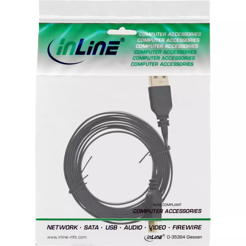 InLine USB 2.0 plokščias laidas USB A tipas (vyriškas) / Mini-B 5 kontaktų (vyriškas) juodas/auksinis 2 m