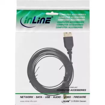 USB 2.0 plokščias laidas InLine 31830F 3 m A tipo kištukas Mini-B 5 kontaktų kištukas juodas/auksuotas