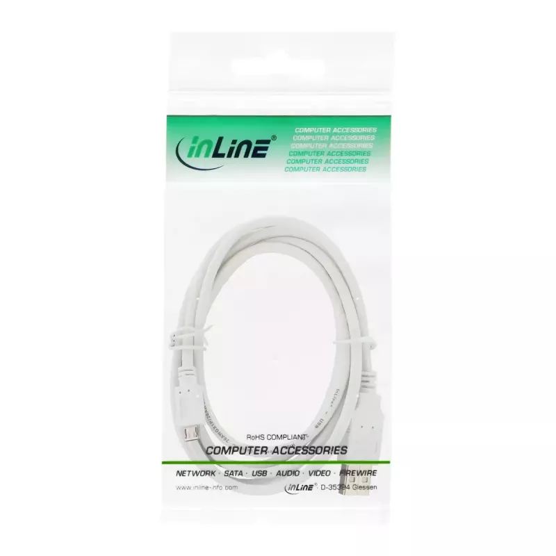 InLine Micro USB 2.0 laidas USB A kištukas / Micro-B kištukas, baltas, 2m