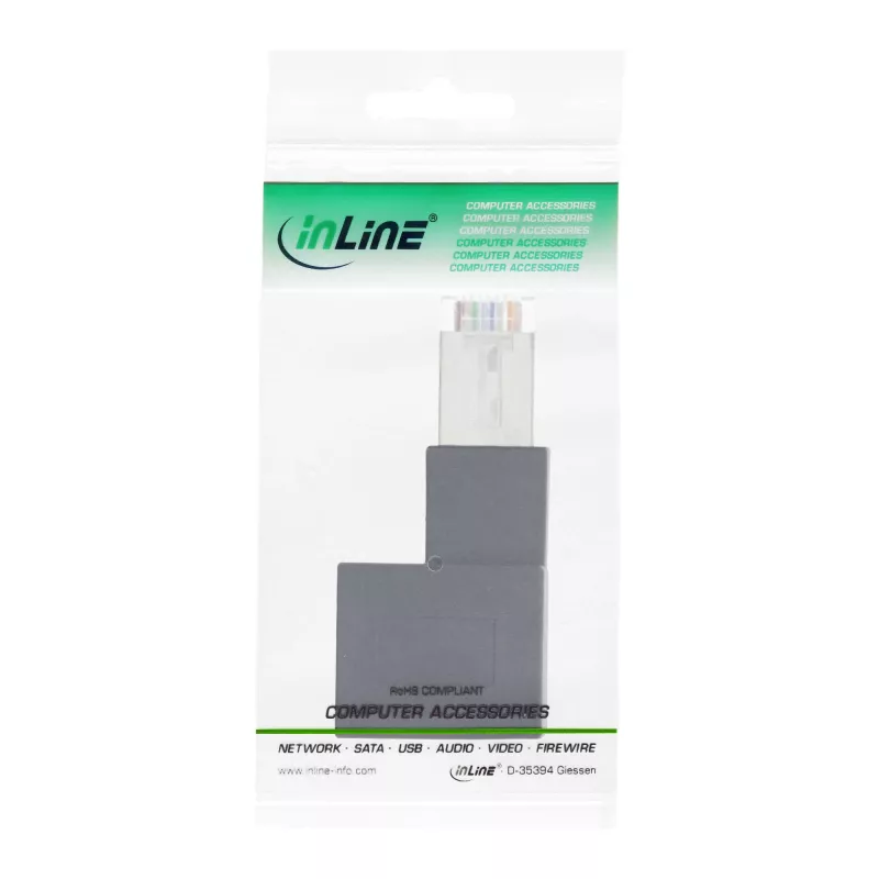 InLine adapteris patch laidui Cat.6A, RJ45 kištukas / lizdas, 90° į dešinę