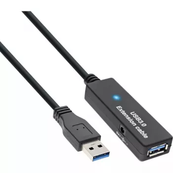 InLine USB 3.2 Gen.1 aktyvus kartotinis laidas, A tipas kištukas / lizdas, juodas, 15 m