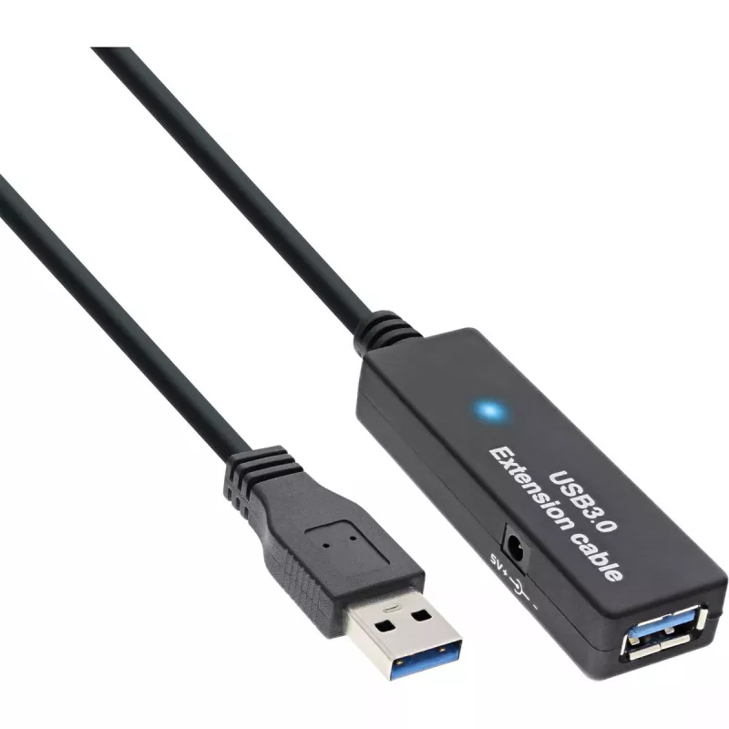 InLine USB 3.2 Gen.1 aktyvus kartotinis laidas, A tipas kištukas / lizdas, juodas, 15 m