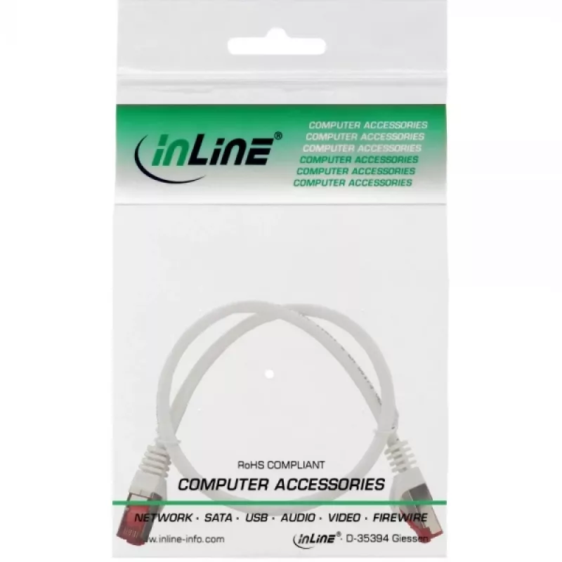 InLine Patch laidas S/FTP PiMF Cat.6 250MHz varinis halogenų neturintis baltas 0,3m