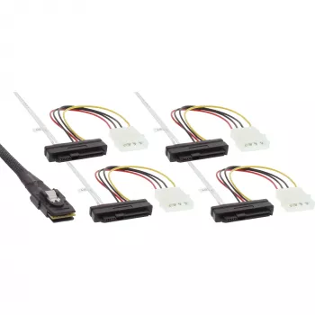 InLine SAS kabelis, Mini SAS SFF-8087 / 4x SAS SFF-8482 su maitinimu, 0.75 m
