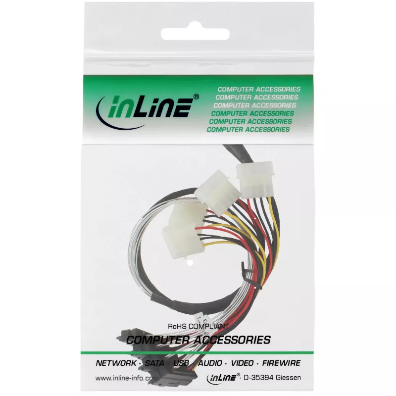 InLine SAS kabelis, Mini SAS SFF-8087 / 4x SAS SFF-8482 su maitinimu, 0.75 m