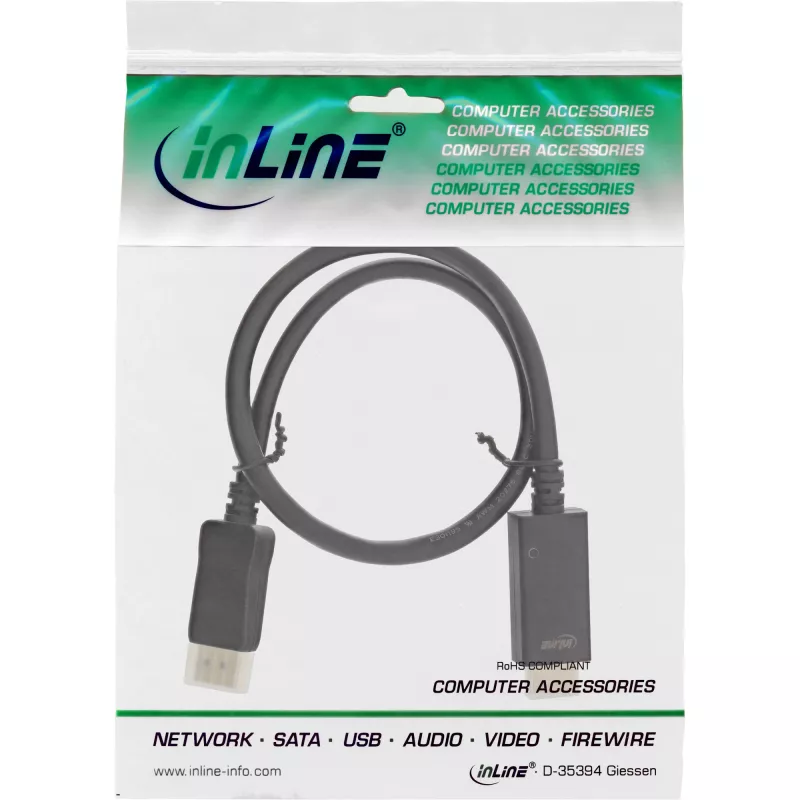 InLine 17187I DisplayPort į HDMI keitiklio kabelis 4K/60Hz juodas 0,3m
