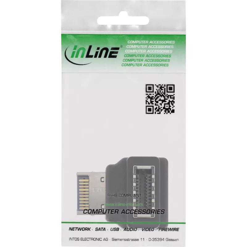 InLine USB 3.2 adapteris vidinis, priekinio skydelio USB-E kištukas į USB-E lizdą 90°