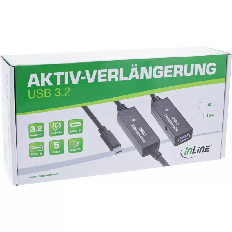 InLine USB 3.2 Gen.1 aktyvus ilgintuvas, USB-C (vyriškas) į USB-A (moteriška), 10 m