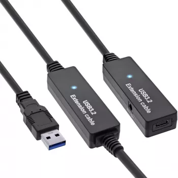 InLine USB 3.2 Gen.1 aktyvus ilginimo kabelis, USB-A kištukas į USB-C lizdą, 15 m
