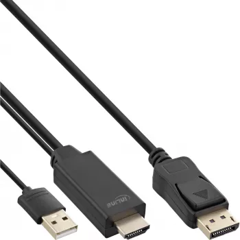 InLine HDMI į DisplayPort keitiklio laidas, 4K, juodas/auksinis, 0,5 m
