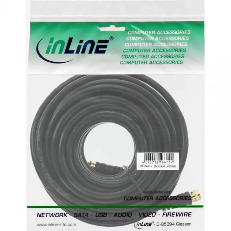 InLine SAT laidas Premium 69315P 15m 2x ekranuotas 2x F-kištukas juodas