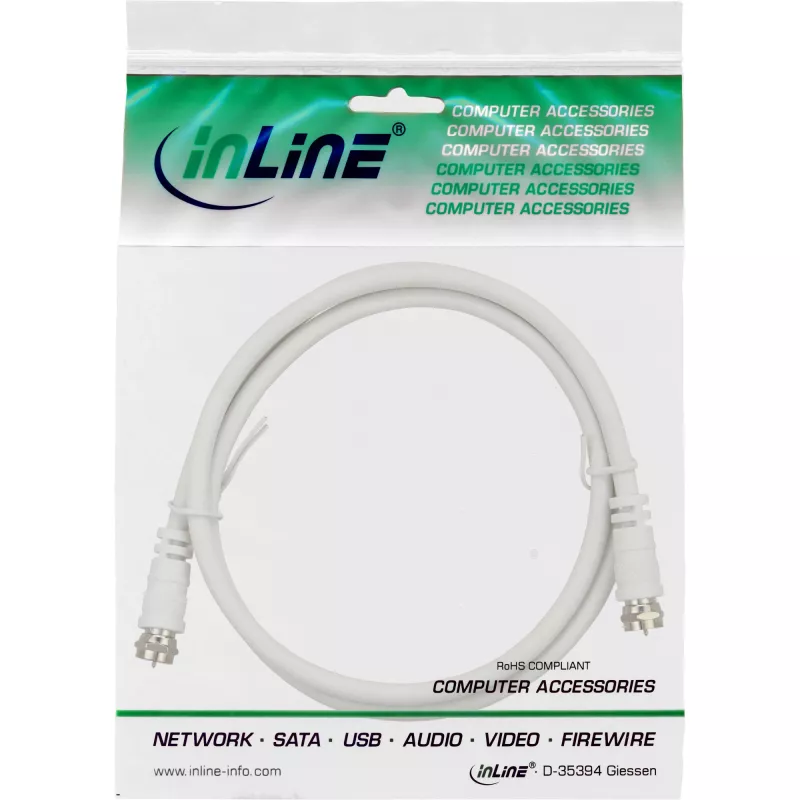 InLine SAT kabelis 2x ekranuotas itin mažų nuostolių 2x F-kištukas >75 dB baltas 3 m