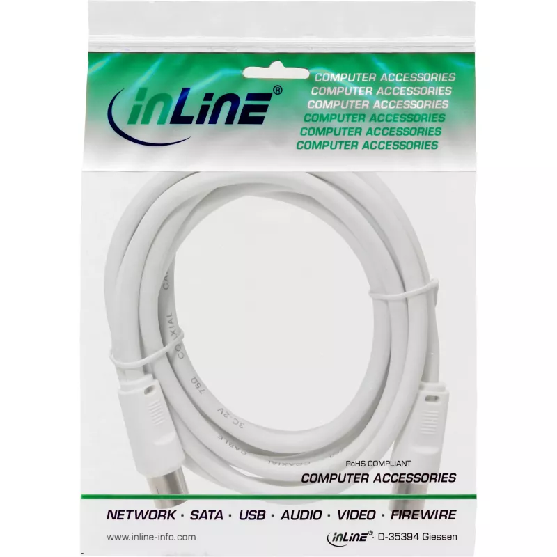 InLine antenos laidas 2x ekranuotas itin maži nuostoliai >75 dB baltas 7 m