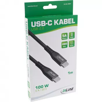 InLine USB 2.0 laidas, USB-C kištukas/kištukas 100W greitojo įkrovimo laidas, 2 m