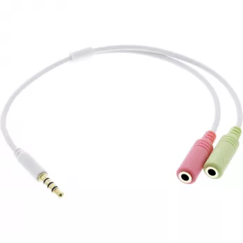 InLine 99302W adapterinis laidas ausinėms su mikrofonu, 3,5 mm 4 kontaktų / 2× 3,5 mm, baltas, 0,15 m