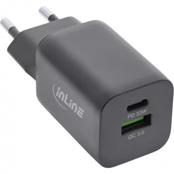 InLine USB maitinimo šaltinis, įkroviklis, USB-A + USB Type-C, 33W, PD + QC