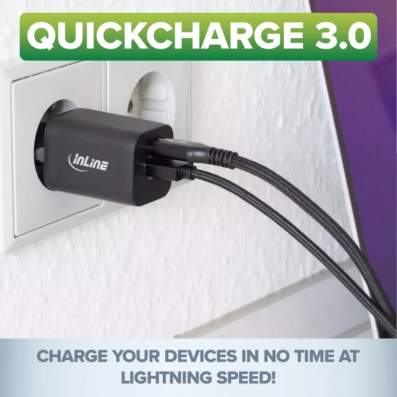 InLine USB maitinimo šaltinis, įkroviklis, USB-A + USB Type-C, 33W, PD + QC