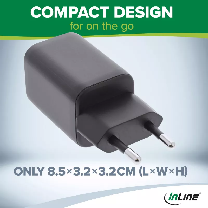 InLine USB maitinimo šaltinis, įkroviklis, USB-A + USB Type-C, 33W, PD + QC