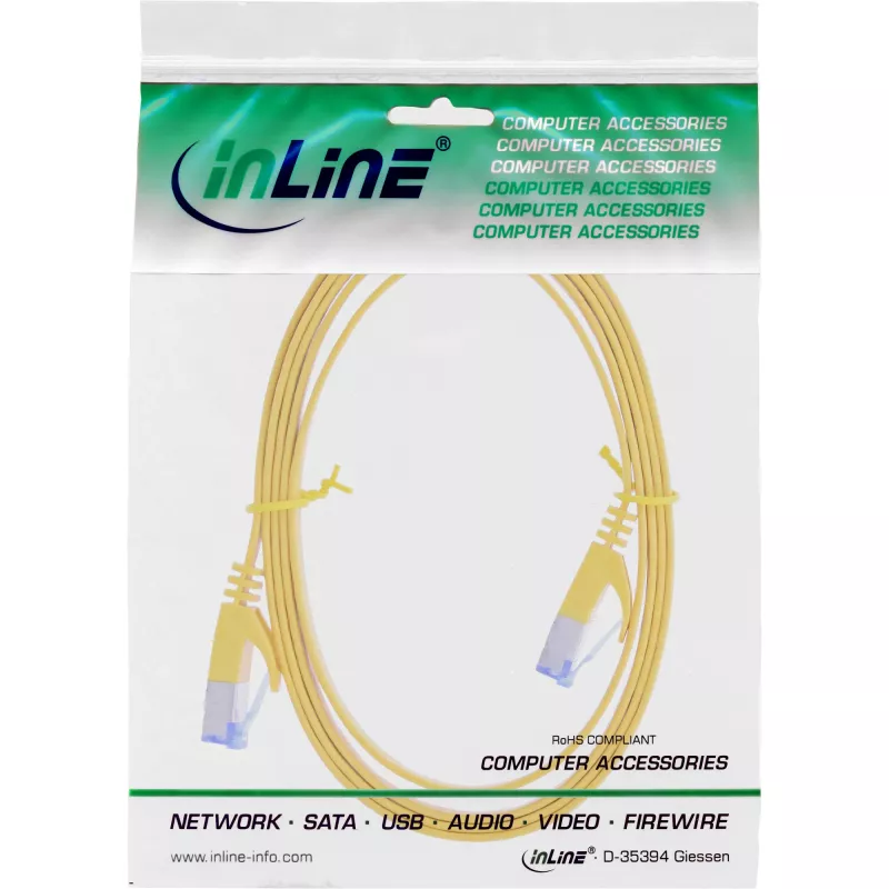 InLine Flat patch laidas, U/FTP, Cat.6A, geltonas, 0,5 m