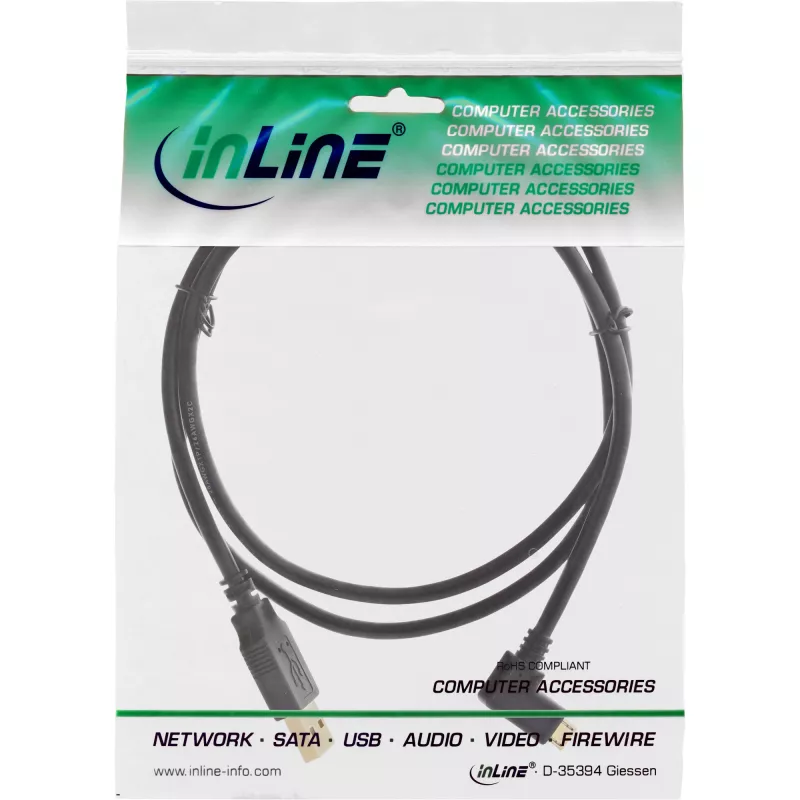 InLine Micro USB 2.0 laidas USB A (vyriškas) / Micro-B (vyriškas), kampuotas, juodas, 2 m