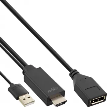 InLine HDMI (M) į DisplayPort (M) keitiklio laidas, 4K, juodas/auksinis, 0,3 m