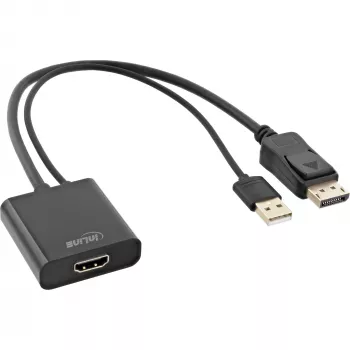 InLine HDMI (F) į DisplayPort (M) keitiklio kabelis, 4K, juodas/auksinis, 0,3 m