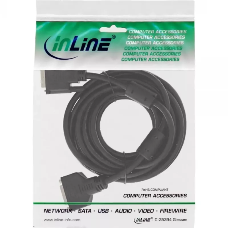 InLine DVI-D kabelis 24+1 M/F, Dual Link, 2 ferito žiedai, 2 m