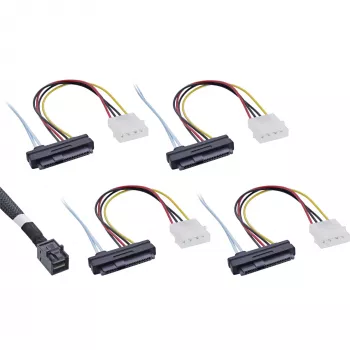 InLine Mini SAS HD kabelis SFF-8643 į 4x SFF-8482 + maitinimas 1m