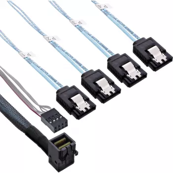 InLine Mini SAS HD kabelis SFF-8643 kampuotas į 4x SATA su šonine juosta 1m
