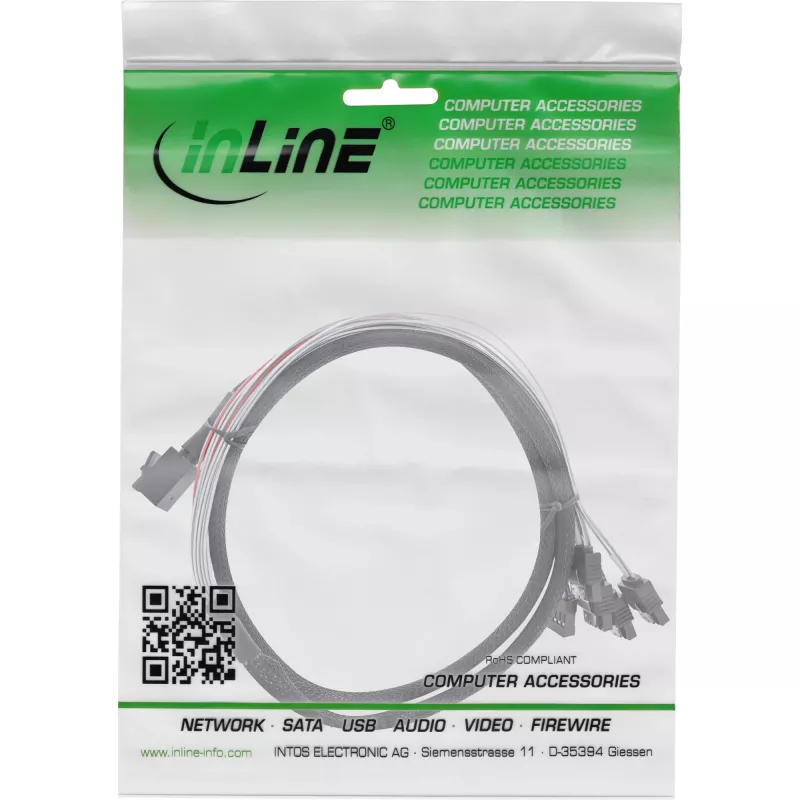 InLine Mini SAS HD kabelis SFF-8643 į 4x SATA + Sideband 1m