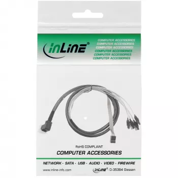 InLine Mini SAS HD kabelis SFF-8643 lenktas į 4x SATA + Sideband 0,5 m