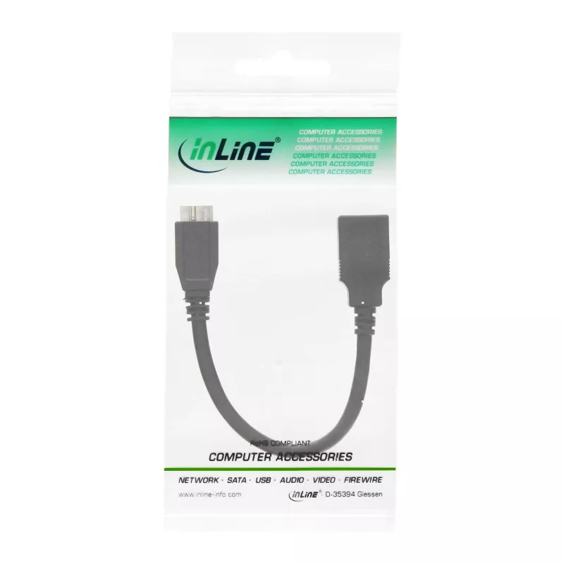 InLine Micro USB 3.0 OTG adapterio laidas Micro B kištukas į USB A lizdą 0,15 m