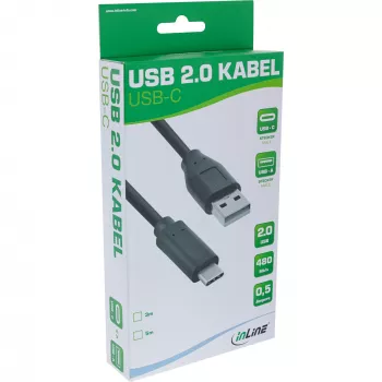 InLine USB 2.0 laidas, USB-C kištukas / USB-A kištukas, juodas, 5 m