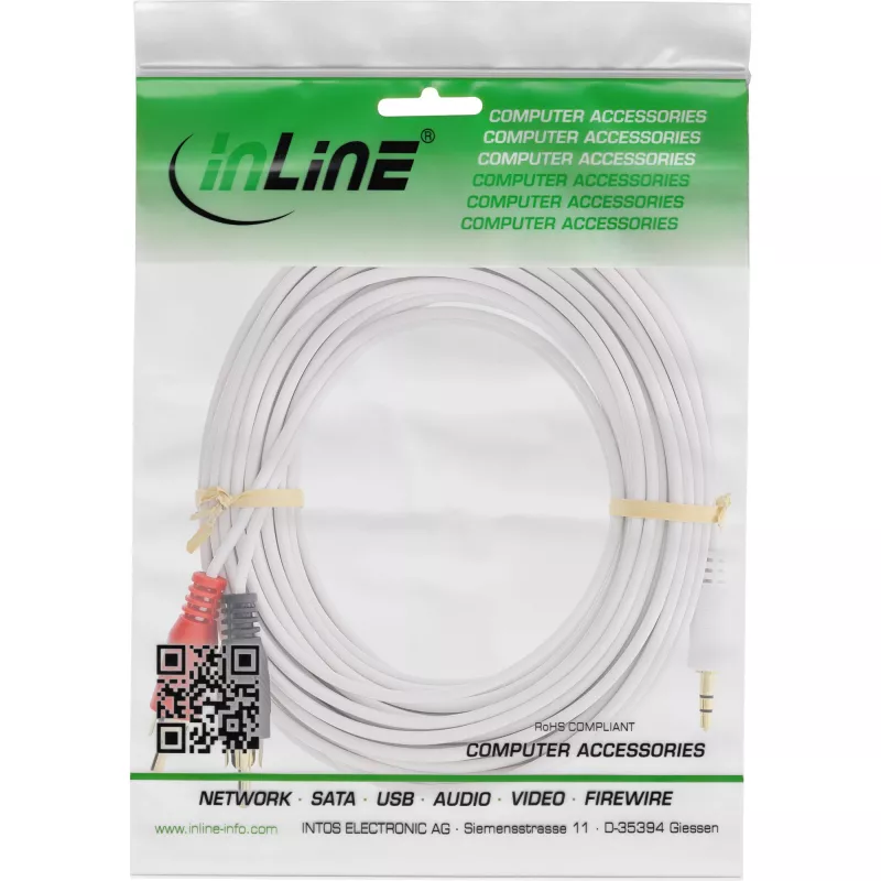 InLine 2x RCA laidas vyriškas / 3,5 mm lizdas vyriškas baltas/auksinis 10 m