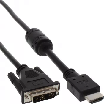 InLine HDMI-DVI laidas 19 kaiščių vyriškas / 18+1 vyriškas + ferito žiedas juodas 0,5 m