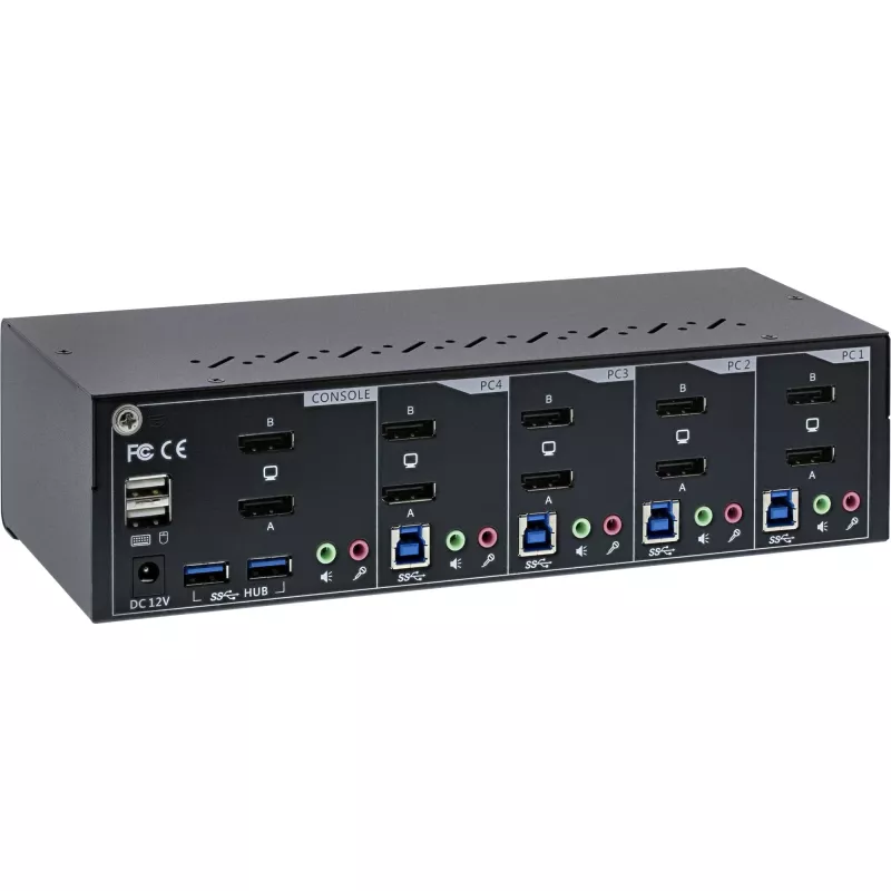 KVM jungiklis InLine 63654I 4 prievadų dviejų monitorių DP 1.2 4K USB 3.0 garsas