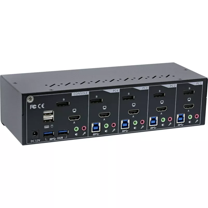 KVM Desktop Switch InLine 62644I 4 prievadų Dual Monitor DP+HDMI 4K USB 3.0 Garsas