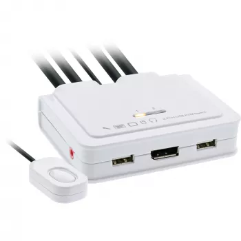 InLine KVM jungiklis, 2 prievadai, USB-C į DisplayPort 1.2, 4K, garsas, integruotas kabelis