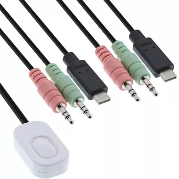 InLine KVM jungiklis, 2 prievadai, USB-C į DisplayPort 1.2, 4K, garsas, integruotas kabelis