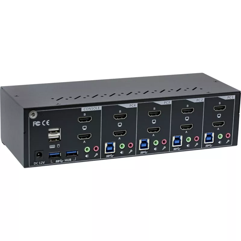 InLine KVM Desktop Switch 62654I 4 prievadų dviejų monitorių HDMI 4K USB 3.0 Garsas