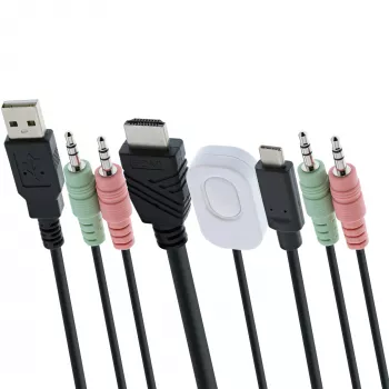InLine 62614I KVM jungiklis, 2 prievadai, USB-C + HDMI į HDMI, 4K, su garsu, integruotais kabeliais