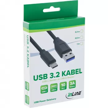 InLine USB 3.2 Gen.1x2 kabelis, USB-C kištukas / USB-A kištukas, juodas, 0,3 m